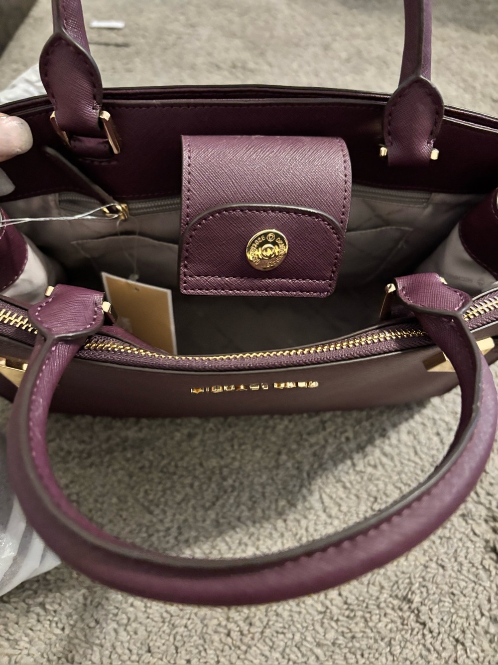 Michael Kors Plum Karla Saffiano Satchel with Gold Hardware Brand NWTs - Picture 2 of 13